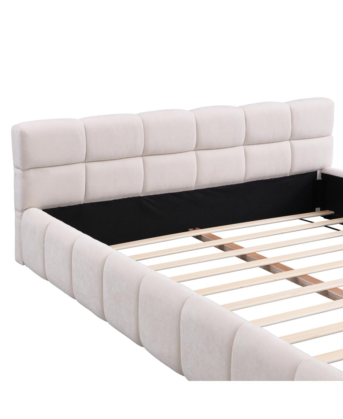 Streamdale Furniture Chenille Upholstered Bed with Checkerboard Design