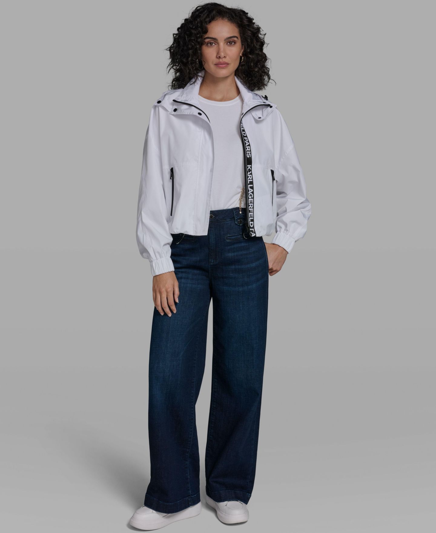 Женская куртка KARL LAGERFELD PARIS Cropped Anorak Jacket with Hood, цвет: Белый — фото 4