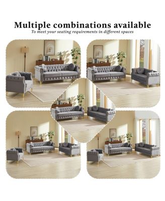  Velvet Chesterfield Sofa with Copper Studs & Tufted Buttons