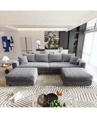 Plush Corduroy 4-Seat Sofa, Modern Comfy Upholstered Cloud Couch