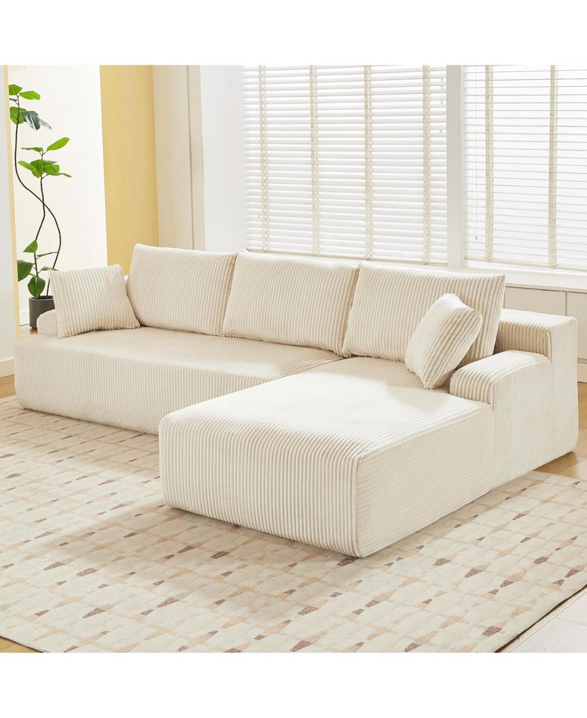 gaomon Cloud Sectional Couch 106" Modern L-Shape Corner Modular Upholstered Sofa with Loveseat Chaise Deep Seat Plush Corduroy Fabric Foam Cushio