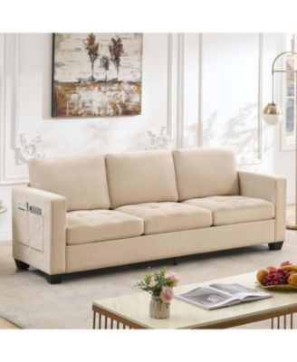 3 Seat Sofa Couch, 89'' Chenille Fabric Upholstered Sofa with Wide Armrest and Removable Headrest