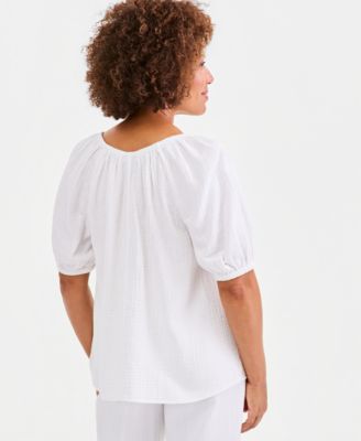 Women's Cotton Gauze Puff-Sleeve Top
