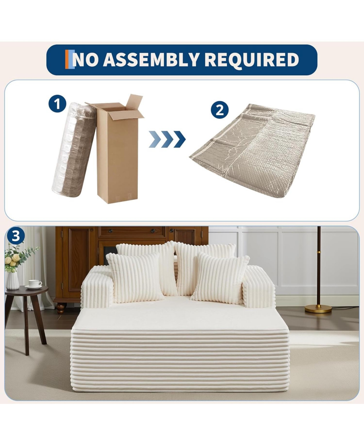 gaomon Oversized Chaise Lounge Chair 54 61" Indoor Corduroy Cloud Boneless Single Couch Sofa with 4 Pillows Armrests & Deep Seat No Assembly Comf