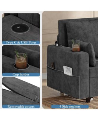 3 in 1 Pull Out Couch, 56 Inch Convertible Sleeper Sofa Bed, Loveseat Sofa Couch with Cup Holders, Modern Loveseat for Living Room