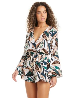 Women's Safari Chic Wrap Long-Sleeve Romper