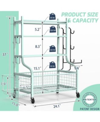 Home Gym Storage for Dumbbells,Yoga Mat and Balls, Adjustable width,All in One Workout Storage with Wheels and Hooks,Steel