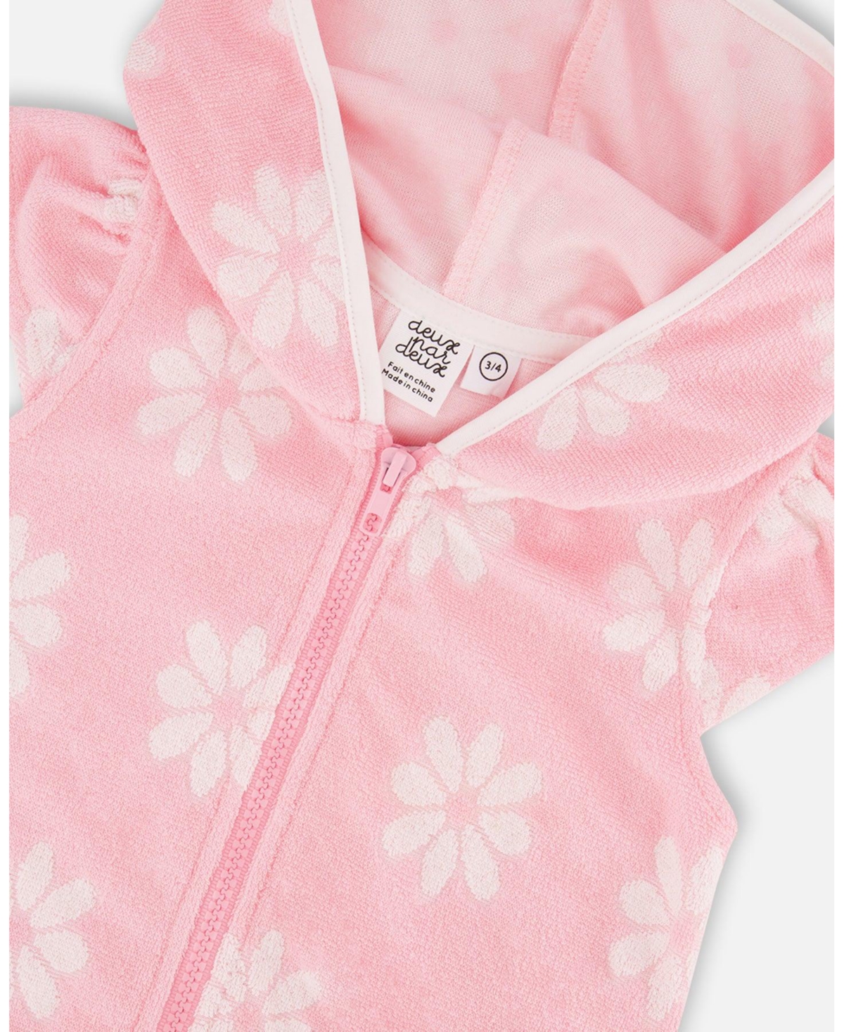 Deux par Deux Girl Terry Cloth Beach Hoodie Dress Printed Flowers - Child