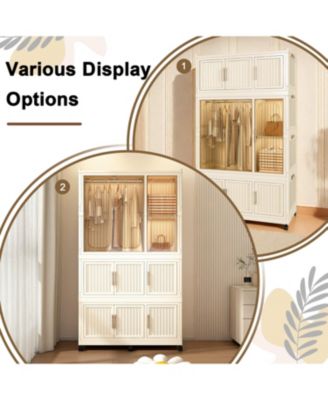 Portable Wardrobe Closet with 9 Magnetic Doors, 1 Hanging Rod & 6 Hangers