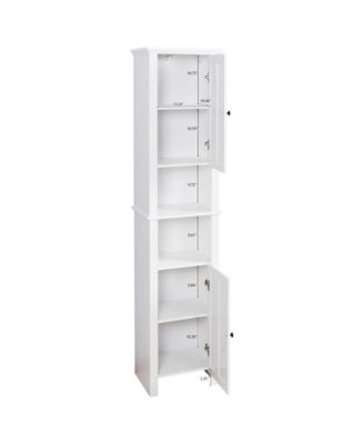 67" Tall Bathroom Storage Cabinet, Narrow Wood Floor Cabinet with Adjustable Shelves and 2 Doors for Bathroom