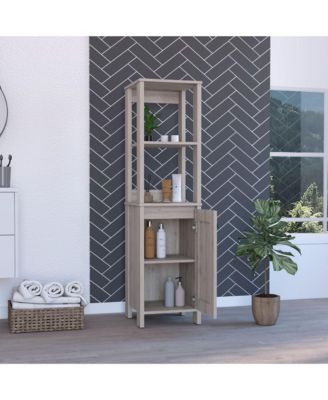 Bathroom Storage Cabinet - Two Interior Shelves, Two Open Shelves, Wooden Storage Organizer for Living Room