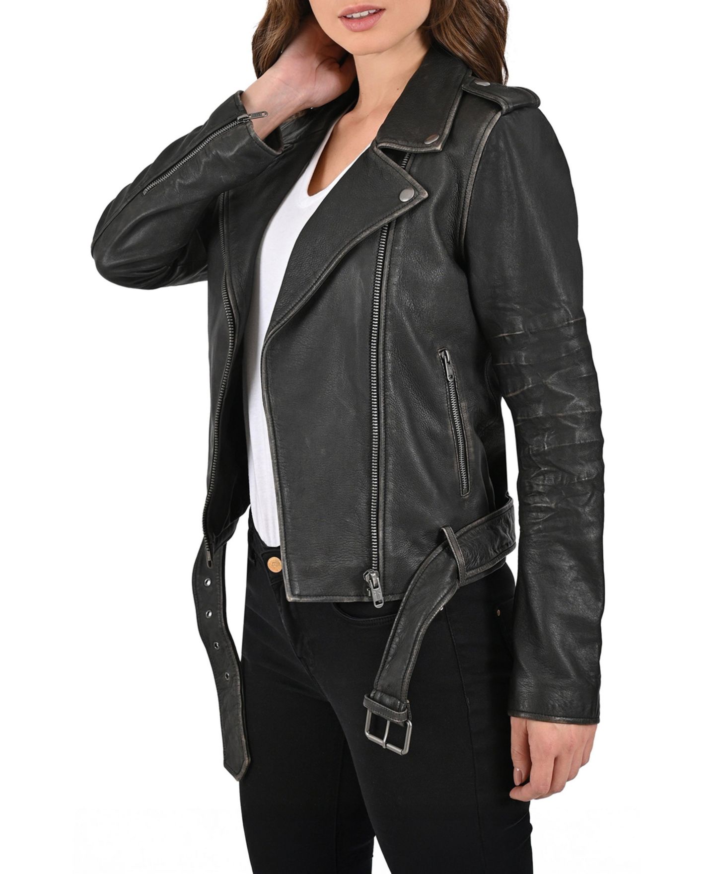 Женская куртка Frye Women s Sheep Crack Leather, цвет: Чёрный — фото 4