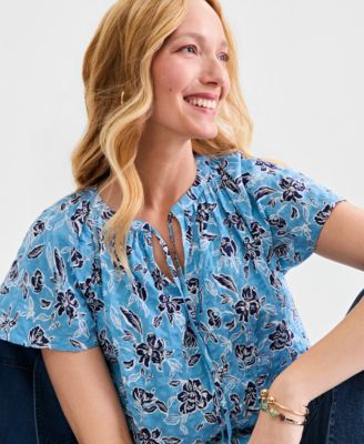 Women's Printed Flutter-Sleeve Top
