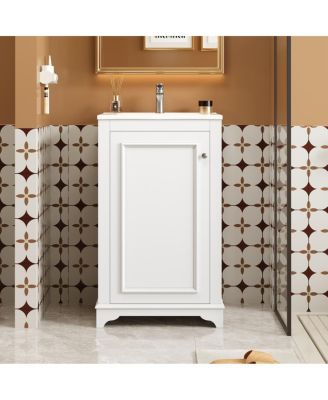 20" Bathroom Vanity with Ceramic Sink, Modern Solid Wood & MDF Cabinet, Soft-Close Door for Small Spaces