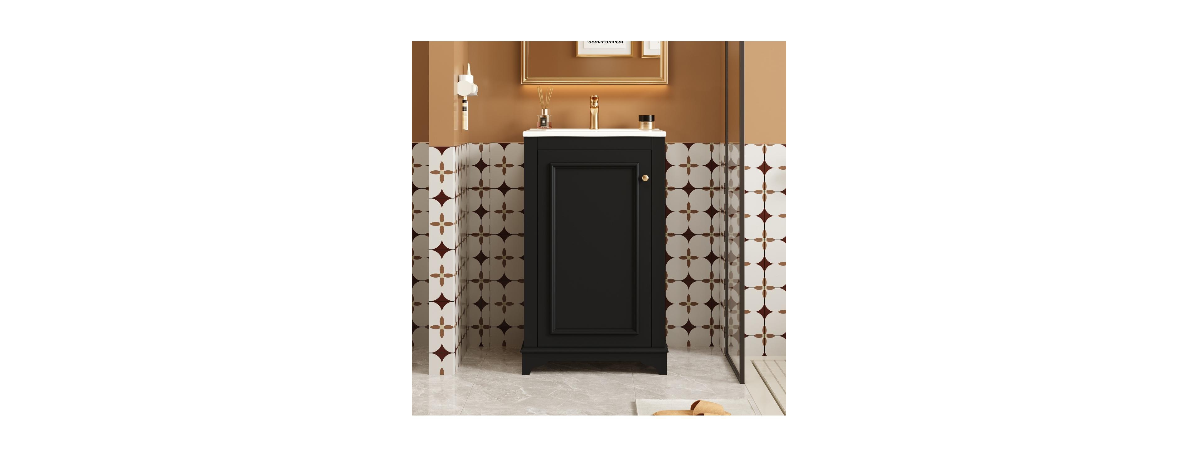 Sillysis 20" Bathroom Vanity with Ceramic Sink, Modern Solid Wood & Mdf Cabinet, Soft-Close Door for Small Spaces