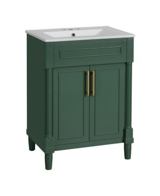 24" Bathroom Vanity with Curved Ceramic Sink, Adjustable Shelf 2-Door Storage for Small Modern Bathrooms