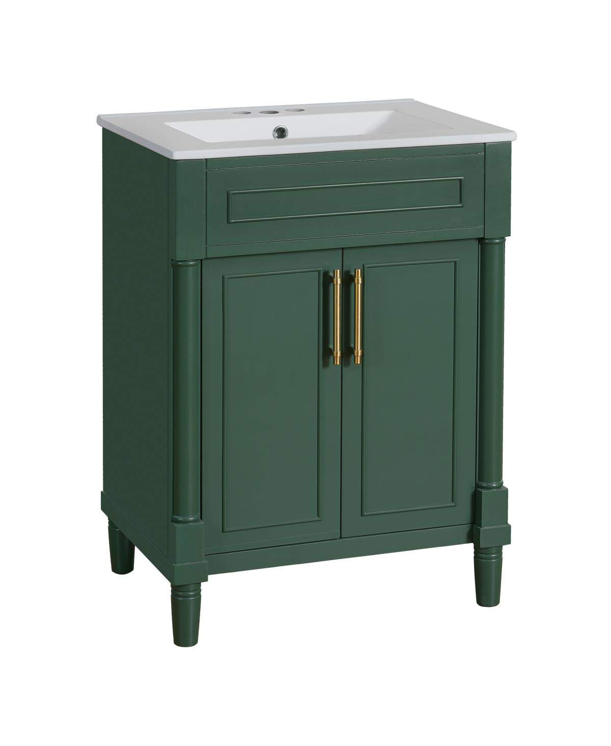 Sillysis 24" Bathroom Vanity with Curved Ceramic Sink, Adjustable Shelf 2-Door Storage for Small Modern Bathrooms