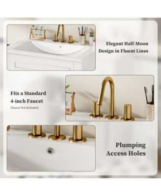 24" Bathroom Vanity with Curved Ceramic Sink, Adjustable Shelf 2-Door Storage for Small Modern Bathrooms