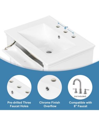 24" Bathroom Vanity with Sink, Solid Wood Cabinet with Flip Drawer and Adjustable Shelf, Freestanding Modern Storage for Small Spaces