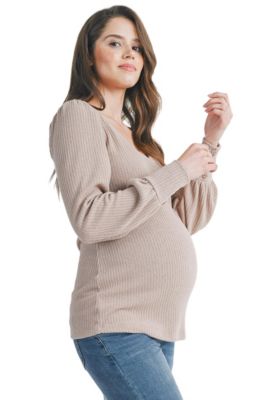 Maternity Long Sleeve Ribbed V Neck Top
