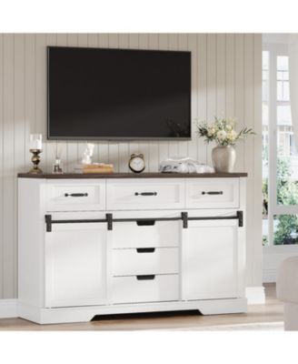 Farmhouse 6 Drawer Dresser with Sliding Barn Doors, Wooden TV Stand for Living Room