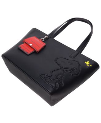 Danielle Nicole Peanuts Snoopy Minimal Black Tote Bag with Doghouse Cardholder