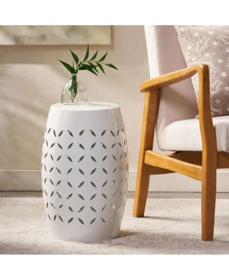  Sculptural Barrel Side Table with Laser-Cut Floral Motifs
