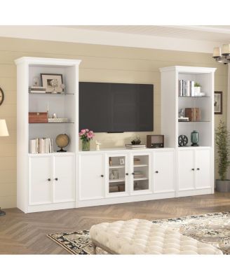 W Entertainment Center with Bookshelves & Glass Cabinets