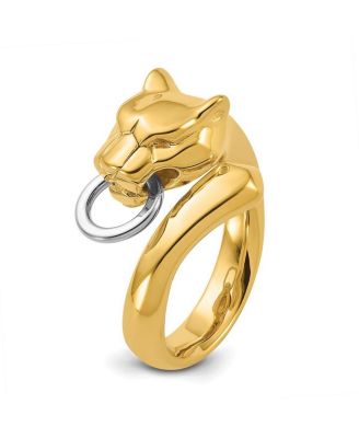 Solid 18k Two-tone Gold Adjustable Polished Panther Ring