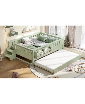 Avocado Full Bed with Bookshelves, Staircase, Safety Rails, and Trundle