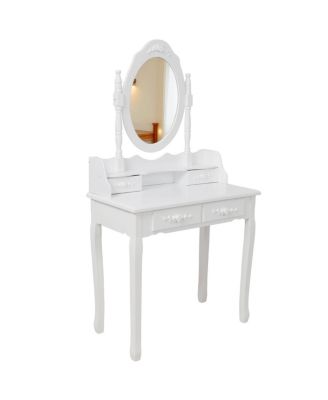 Princess Vanity Desk Set with Mirror & Stool, 4-Drawer Makeup Table