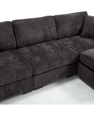 Modern Storage Sofa with Dual USB, 2 Side Pockets, Ottoman Storage Bench