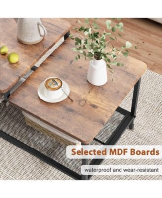 Coffee Table Industrial Living Room Table 2-Tier Rustic Center Table with Mesh Shelf Rectangle Storage Cocktail Table Metal Frame