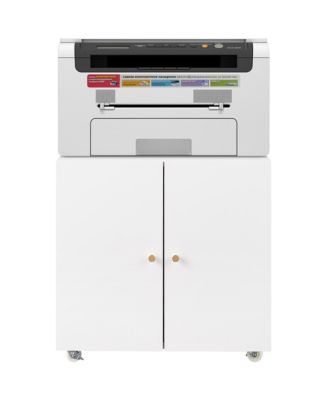 File Cabinet on Wheels, Mobile Metal Printer Stand with 2 Doors and Adjustable Shelf for Home Office, Small Space