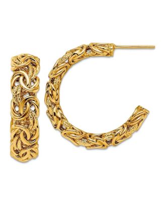 Solid 18k Yellow Gold Italian Byzantine Half Hoop Earrings