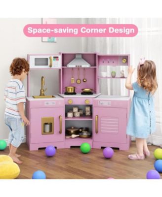Pretend Play Wooden Kitchen Set with Range Hood and Realistic Effects