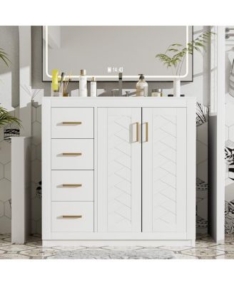 36" Bathroom Vanity with Ceramic Sink, Solid Wood Frame, Soft Close Drawers & Ample Storage for Modern Homes