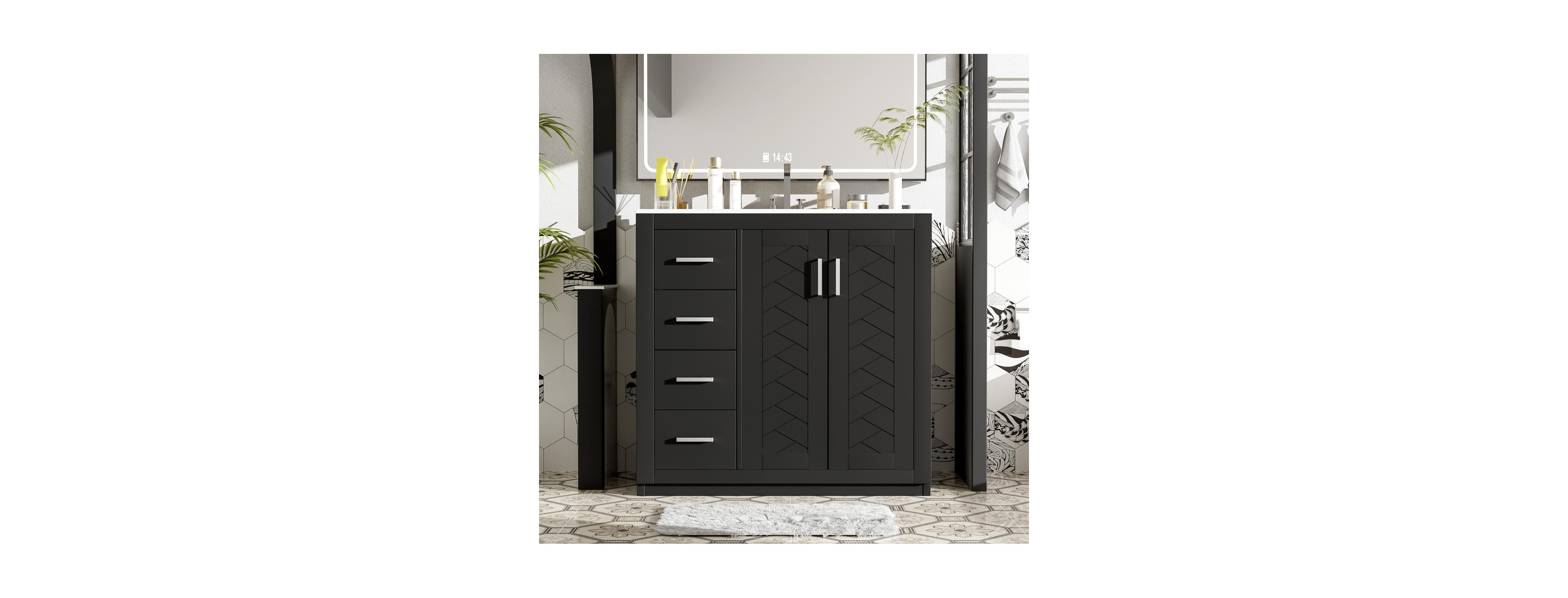 Sillysis 36" Bathroom Vanity with Ceramic Sink, Solid Wood Frame, Soft Close Drawers & Ample Storage for Modern Homes
