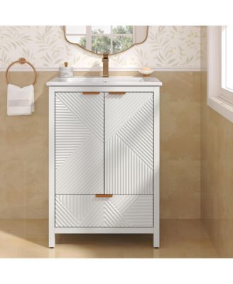 24" Bathroom Vanity with Ceramic Sink, Modern Solid Wood Cabinet & Textured Door for Small Spaces