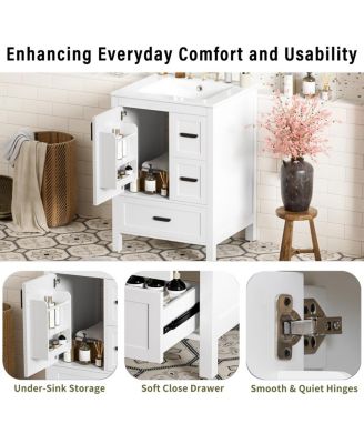 24" Modern Bathroom Vanity with Ceramic Sink, Soft Close Cabinet & Ample Storage for Small Spaces