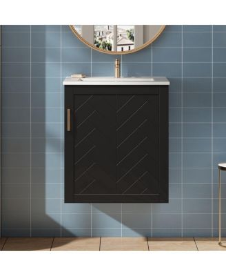 20" Wall Mounted Bathroom Vanity with Sink, Modern Floating Bathroom Vanity with Open Shelves for Small Spaces