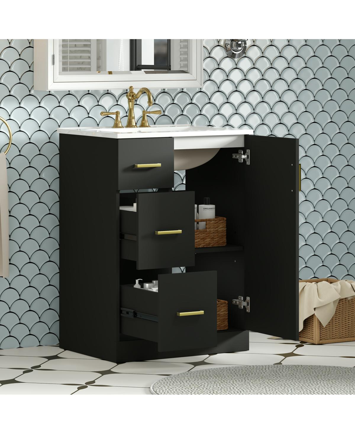 Sillysis 24" Modern Bathroom Vanity with Sink, Small Freestanding 2 Drawers and Soft Close Door