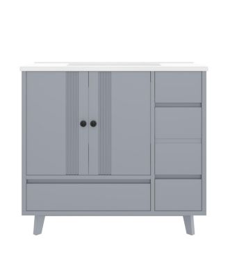 36" Bathroom Vanity with Sink, Solid Wood Cabinet, 4 Drawers and Side Storage for Small Bathrooms