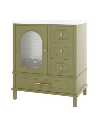 30" Freestanding Bathroom Vanity with Sink, Solid Wood Bathroom Cabinet with Arched Door for Small Bathrooms