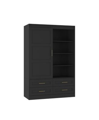 Tall Bedroom Armoire Wardrobe Closet with Drawers and Shelves