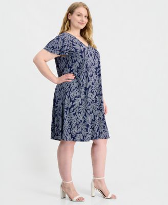 Plus Size V-Neck Flutter-Sleeve Dress