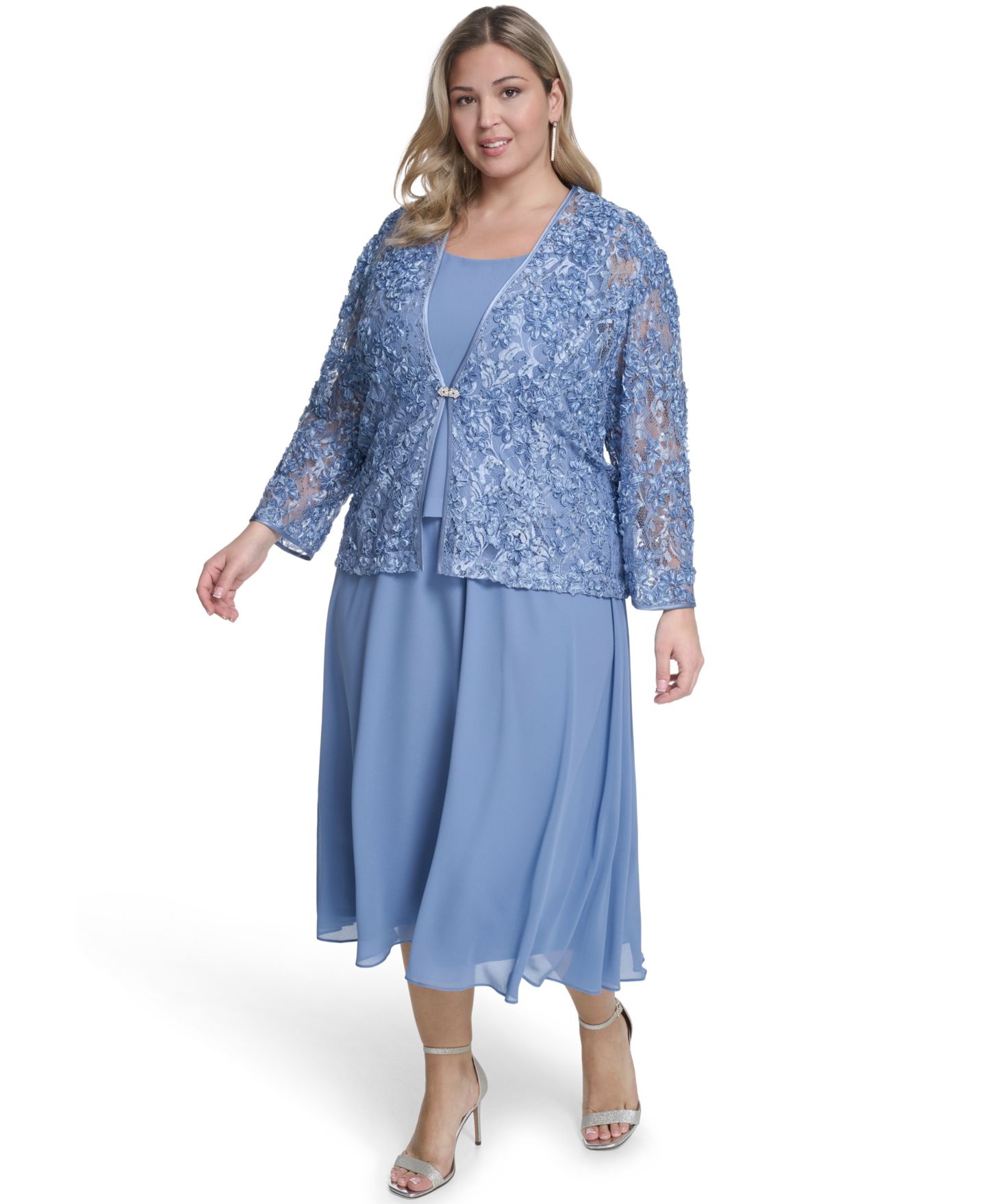 Женская куртка Jessica Howard 3/4-Sleeve Jacket with Crewneck Dress, цвет: Lake — фото 2