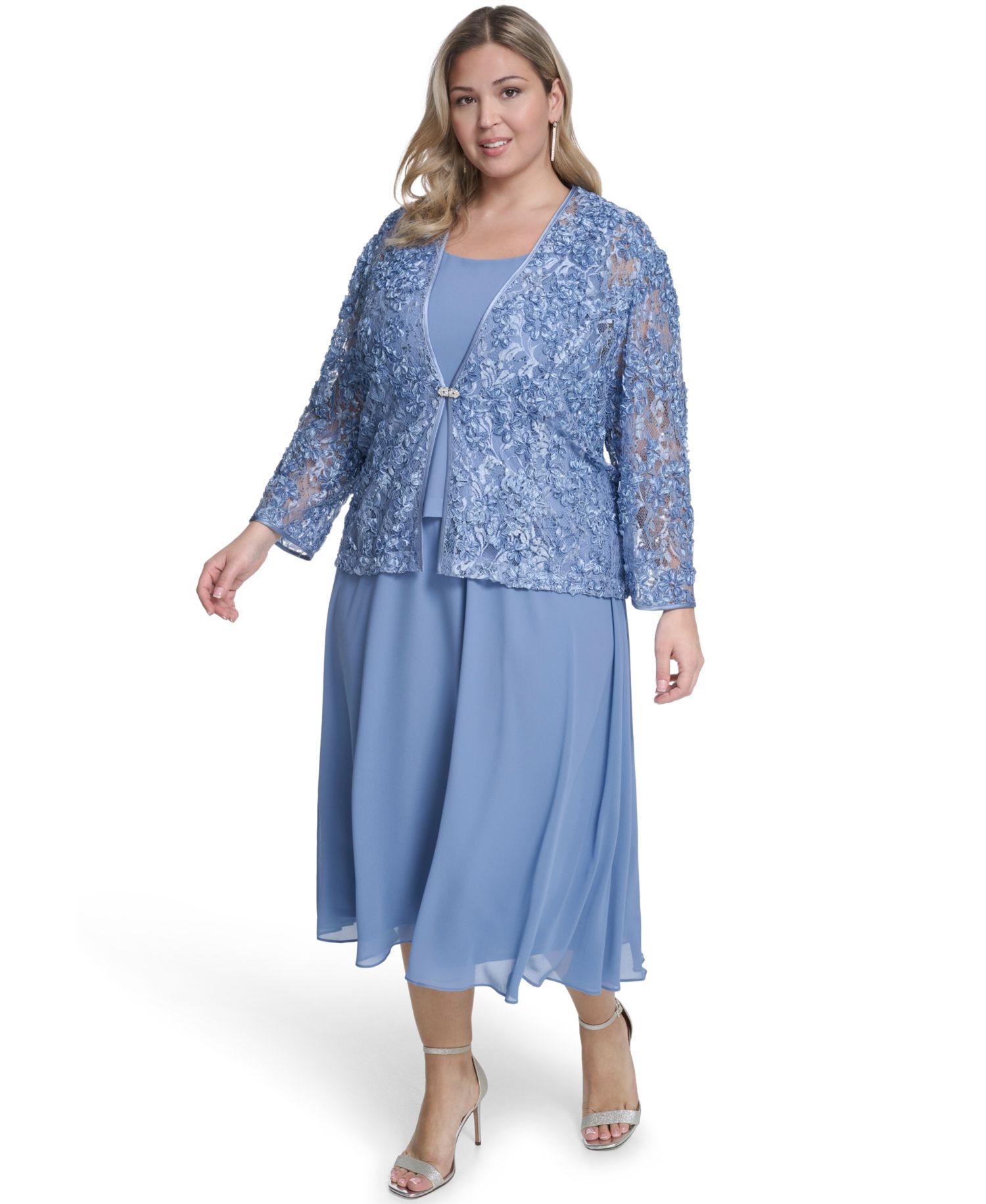 petite 3/4-Sleeve Jacket with Crewneck Dress