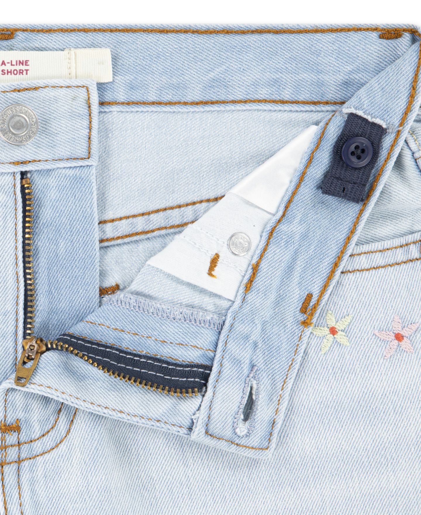 Шорты Levi's Crochet Applique A-Line Shorts для девочек, цвет: Светлая варка джинсовый — фото 9