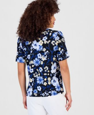 Petite Printed Ruffle-Sleeve Top